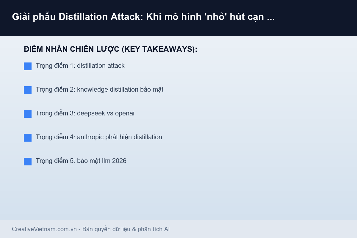 Giải phẫu Distillation Attack: Khi mô hình 'nhỏ' hút cạn tinh hoa mô hình 'lớn' - Infographic & Key Takeaways