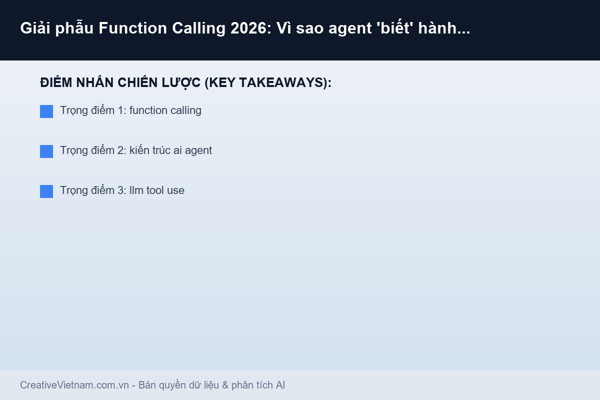 Giải phẫu Function Calling 2026: Vì sao agent 'biết' hành động? - Infographic & Key Takeaways