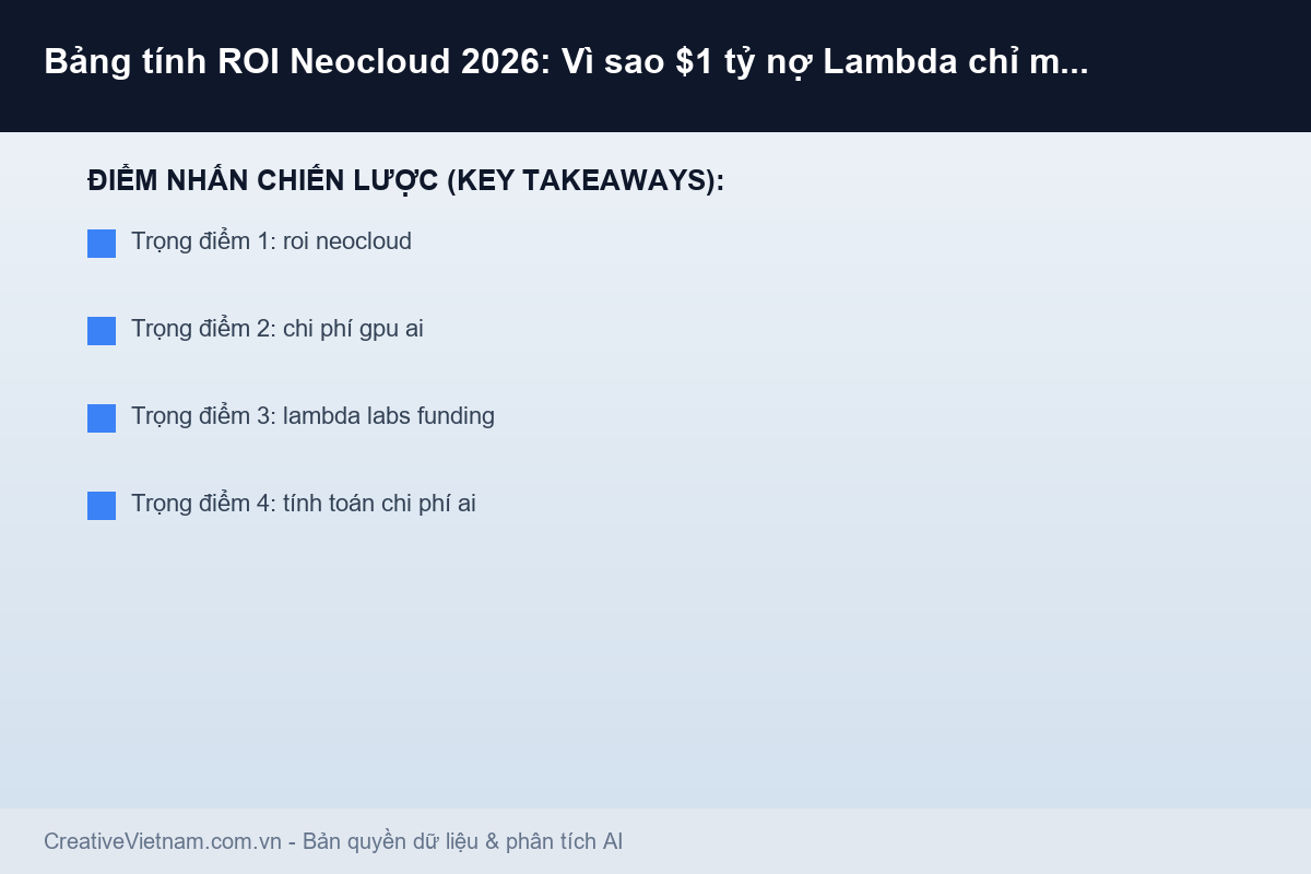 Bảng tính ROI Neocloud 2026: Vì sao $1 tỷ nợ Lambda chỉ mua được 8.000 GPU? - Infographic & Key Takeaways