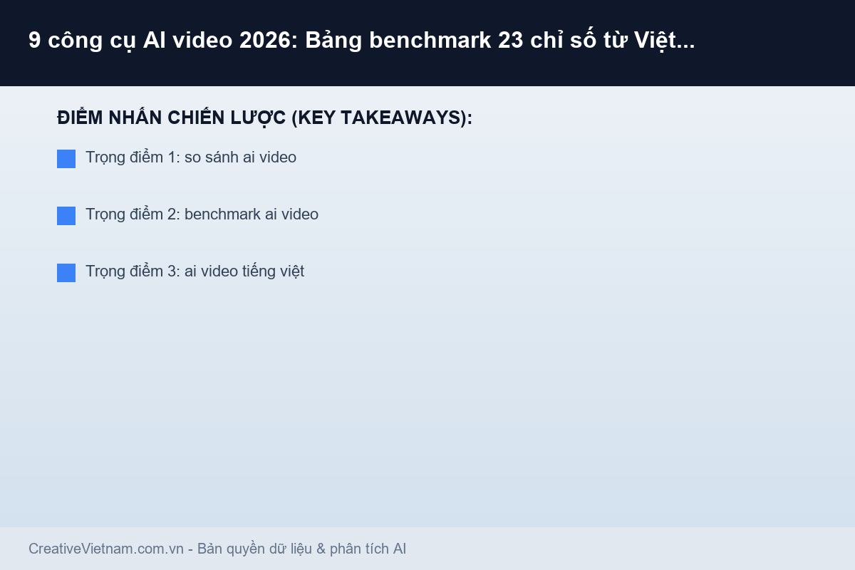 9 công cụ AI video 2026: Bảng benchmark 23 chỉ số từ Việt Nam - Infographic & Key Takeaways
