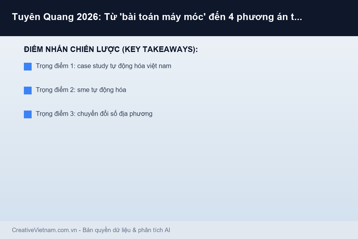Infographic - Tuyên Quang 2026: Từ 'bài toán máy móc' đến 4 phương án tự động hóa SME thực chiến Tuyên Quang 2026: Từ 'bài toán máy móc' đến 4 phương án tự động hóa SME thực chiến - Infographic & Key Takeaways